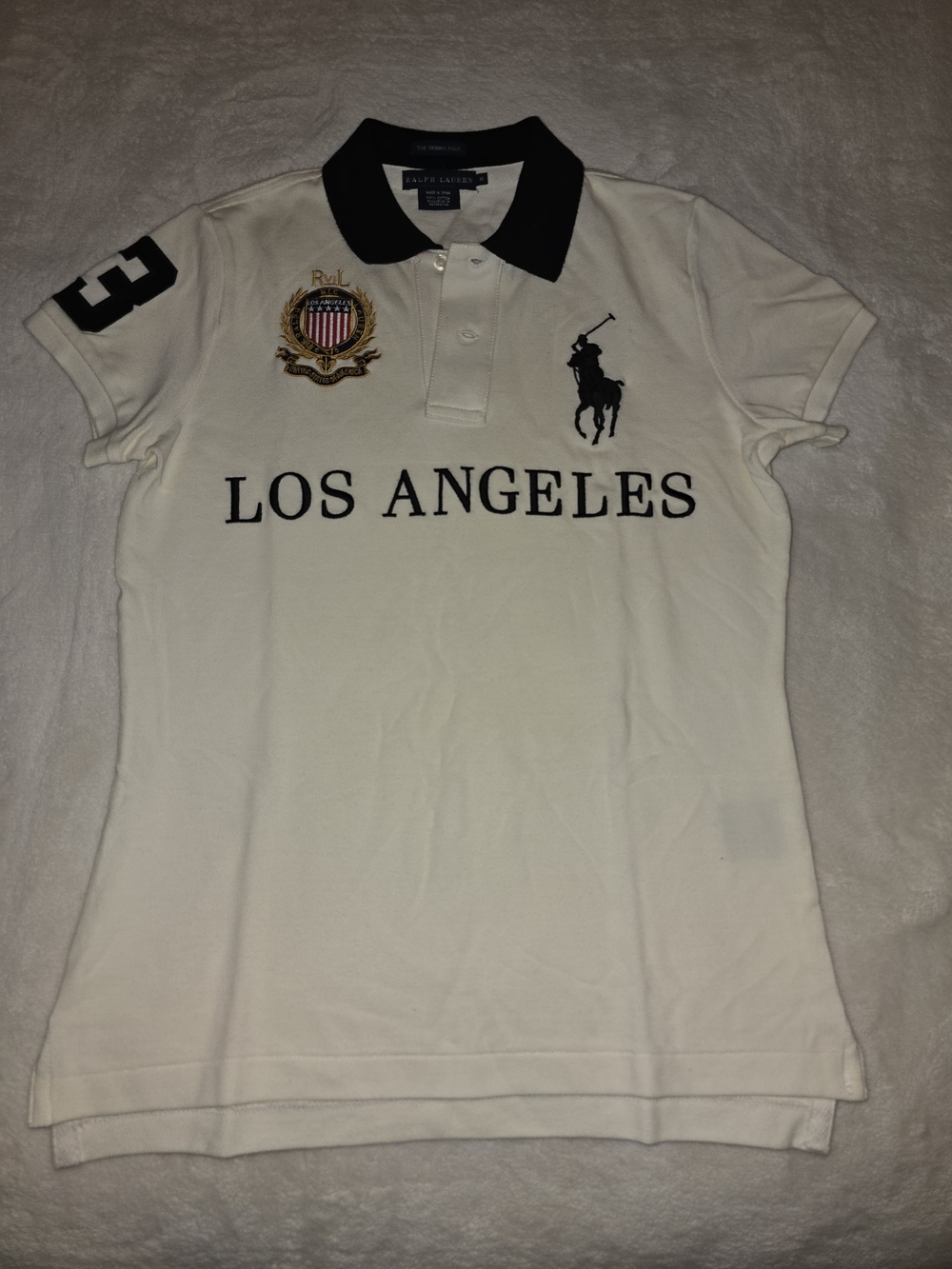 Ralph Lauren Cream Short-Sleeve Polo with Black Collar and Crest